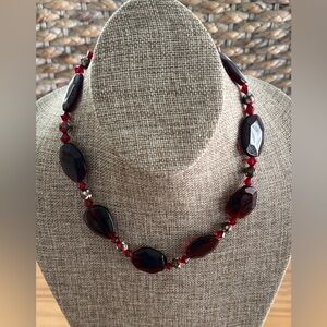Vintage Red Glass & Cloisonné Beads 16” Necklace 2.5” Extender